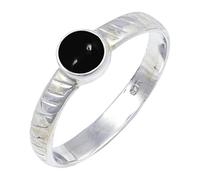 JEWELSTREZORO TSR118AA - Anillo de plata de ley 925 maciza para hombres y mujeres, hecho a mano, U 1/2, Metal Piedra preciosa., Ónix negro cabujón