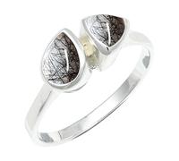 JEWELSTREZORO TSR1260AA - Anillo de plata de ley 925 maciza, hecho a mano para hombres y mujeres, J 1/2, Metal Piedra preciosa., Cuarzo rutilado negro
