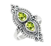 JEWELSTREZORO TSR1273AA - Anillo de plata de ley 925 maciza, hecho a mano para hombres y mujeres, U 1/2, Metal Piedra preciosa., Peridoto