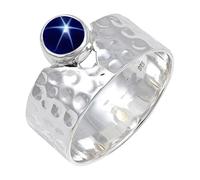 JEWELSTREZORO TSR134AA - Anillo de plata de ley 925 maciza para hombres y mujeres, hecho a mano, W, Metal Piedra preciosa., Blue Lindy Star cultivado en laboratorio
