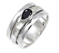 JEWELSTREZORO TSR141AA - Anillo de plata de ley 925 maciza para hombres y mujeres, hecho a mano, O, Metal Piedra preciosa., Ónix