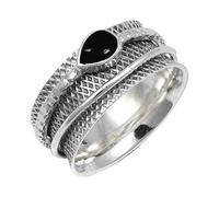 JEWELSTREZORO TSR142AA - Anillo de plata de ley 925 maciza para hombres y mujeres, hecho a mano, R, Metal Piedra preciosa., Ónix negro cabujón