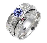 JEWELSTREZORO TSR144AA - Anillo de plata de ley 925 maciza para hombres y mujeres, hecho a mano, I, Metal Piedra preciosa., Tanzanita cultivada en laboratorio