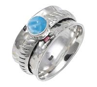 JEWELSTREZORO TSR144AA - Anillo de plata de ley 925 maciza para hombres y mujeres, hecho a mano, M 1/2, Metal Piedra preciosa., Larimar