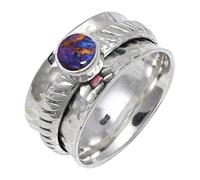 JEWELSTREZORO TSR144AA - Anillo de plata de ley 925 maciza para hombres y mujeres, hecho a mano, Medium, Metal Piedra preciosa., púrpura, cobre turquesa