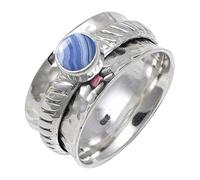 JEWELSTREZORO TSR144AA - Anillo de plata de ley 925 maciza para hombres y mujeres, hecho a mano, R 1/2, Metal Piedra preciosa., Ágata azul (Blue lace)
