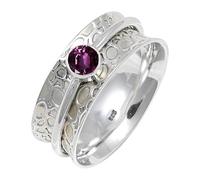 JEWELSTREZORO TSR145AA - Anillo de plata de ley 925 maciza para hombres y mujeres, hecho a mano, H, Metal Piedra preciosa., Rodolita cultivada en laboratorio