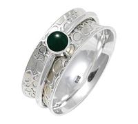 JEWELSTREZORO TSR145AA - Anillo de plata de ley 925 maciza para hombres y mujeres, hecho a mano, I, Metal Piedra preciosa., Jade verde