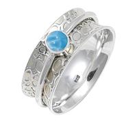 JEWELSTREZORO TSR145AA - Anillo de plata de ley 925 maciza para hombres y mujeres, hecho a mano, K, Metal Piedra preciosa., Larimar