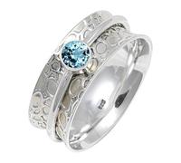 JEWELSTREZORO TSR145AA - Anillo de plata de ley 925 maciza para hombres y mujeres, hecho a mano, K, Metal Piedra preciosa., Topacio azul