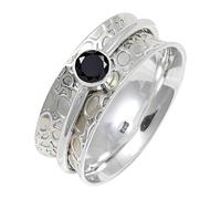 JEWELSTREZORO TSR145AA - Anillo de plata de ley 925 maciza para hombres y mujeres, hecho a mano, P 1/2, Metal Piedra preciosa., Ónix
