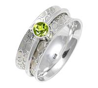 JEWELSTREZORO TSR145AA - Anillo de plata de ley 925 maciza para hombres y mujeres, hecho a mano, Q 1/2, Metal Piedra preciosa., Peridoto