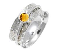 JEWELSTREZORO TSR145AA - Anillo de plata de ley 925 maciza para hombres y mujeres, hecho a mano, V, Metal Piedra preciosa., Citrino