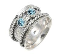 JEWELSTREZORO TSR146AA - Anillo de plata de ley 925 maciza para hombres y mujeres, hecho a mano, Q 1/2, Metal Piedra preciosa., Topacio azul