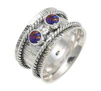 JEWELSTREZORO TSR146AA - Anillo de plata de ley 925 maciza para hombres y mujeres, hecho a mano, Q 1/2, Metal Piedra preciosa., púrpura, cobre turquesa