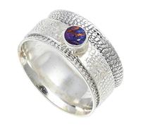 JEWELSTREZORO TSR147AA - Anillo de plata de ley 925 maciza para hombres y mujeres, hecho a mano, P 1/2, Metal Piedra preciosa., púrpura, cobre turquesa
