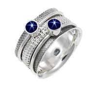 JEWELSTREZORO TSR149AA - Anillo de plata de ley 925 maciza para hombres y mujeres, hecho a mano, R, Metal Piedra preciosa., Blue Lindy Star cultivado en laboratorio