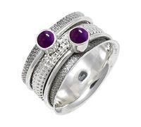 JEWELSTREZORO TSR149AA - Anillo de plata de ley 925 maciza para hombres y mujeres, hecho a mano, T, Metal Piedra preciosa., Amatista cabujón
