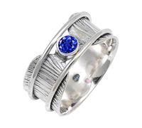 JEWELSTREZORO TSR156AA - Anillo de plata de ley 925 maciza para hombres y mujeres, hecho a mano, O 1/2, Metal Piedra preciosa., Zafiro azul cultivado en laboratorio