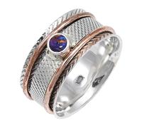 JEWELSTREZORO TSR157AA - Anillo de plata de ley 925 maciza para hombres y mujeres, hecho a mano, I, Metal Piedra preciosa., púrpura, cobre turquesa