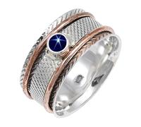 JEWELSTREZORO TSR157AA - Anillo de plata de ley 925 maciza para hombres y mujeres, hecho a mano, K 1/2, Metal Piedra preciosa., Blue Lindy Star cultivado en laboratorio
