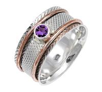 JEWELSTREZORO TSR157AA - Anillo de plata de ley 925 maciza para hombres y mujeres, hecho a mano, R, Metal Piedra preciosa., Amatista