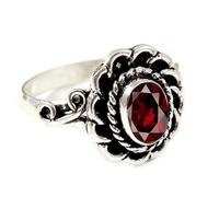 JEWELSTREZORO TSR183AA - Anillo de plata de ley 925 maciza con piedras preciosas de granate para hombres y mujeres, hecho a mano, V, Metal Piedra preciosa., Granate