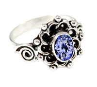 JEWELSTREZORO TSR188AA - Anillo de plata de ley 925 maciza para hombres y mujeres, hecho a mano, O 1/2, Metal Piedra preciosa., Tanzanita cultivada en laboratorio