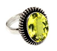 JEWELSTREZORO TSR193AA - Anillo de plata de ley 925 maciza para hombres y mujeres, hecho a mano, H, Metal Piedra preciosa., Cuarzo limón cultivado en laboratorio