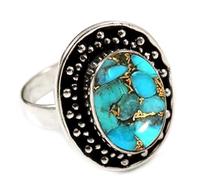 JEWELSTREZORO TSR195AA - Anillo de plata de ley 925 maciza para hombre y mujer, artículo de regalo, joyería hecha a mano en todos los tamaños, T 1/2, Metal Piedra preciosa., Azul cobre turquesa.