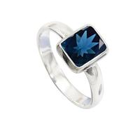 JEWELSTREZORO TSR198AA - Anillo de plata de ley 925 maciza para hombres y mujeres, hecho a mano, J 1/2, Metal Piedra preciosa., Topacio azul londinense cultivado en laboratorio