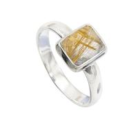 JEWELSTREZORO TSR198AA - Anillo de plata de ley 925 maciza para hombres y mujeres, hecho a mano, N 1/2, Metal Piedra preciosa., Cuarzo rutilado dorado.
