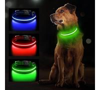 Jewyow Collar de Perro Iluminado, Collar de Perro LED Recargable para Perros Pequeños, Medianos y Grandes, Collar de Perro Ajustable con Luz para La Oscuridad con Impermeable, 3 Modos, Verde-M