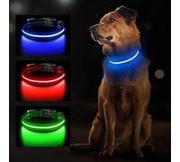 Jewyow Collar de Perro Iluminado, Collar de Perro LED Recargable para Perros Pequeños, Medianos y Grandes, Ajustable con Luz para La Oscuridad con Impermeable, 3 Modos, Azul-S