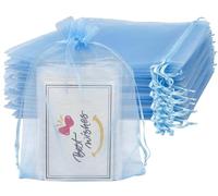 Jexila 100 bolsas de organza azul bebé de 4 x 6 pulgadas, bolsa de regalo de malla pequeña con cordón para baby shower, fiesta de cumpleaños, bolsas de dulces