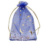 Jexila 100 bolsas de organza azul de 4 x 6 pulgadas, pequeñas bolsas de regalo de joyería con cordón, luna y estrella para bodas, baby shower, fiestas, bolsas de malla para dulces (azul)