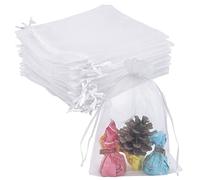 Jexila 100 bolsas de organza blancas de 5 x 7 pulgadas, bolsa de malla transparente con cordón, bolsa de regalo pequeña para boda, fiesta, baby shower, bolsas de joyería