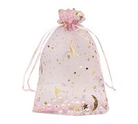 Jexila 100 bolsas de organza con diseño de estrella de luna de 5 x 7 pulgadas, bolsas de regalo de malla rosa con cordón para joyas, maquillaje, bolsas pequeñas para bodas, fiestas, regalos y dulces