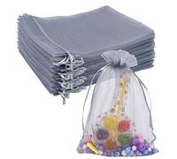 Jexila 100 bolsas de organza gris plateado de 5 x 7 pulgadas, bolsas de regalo de malla transparente con cordón para bodas, baby shower, fiestas (gris)