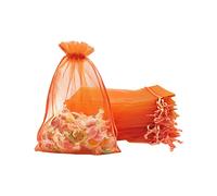 Jexila 100 bolsas de organza naranja de 5 x 7 pulgadas con cordón para Halloween, bolsas de golosinas para niños, bolsa de regalo de fiesta de cumpleaños, bolsas de regalo de malla naranja (naranja)