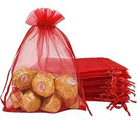 Jexila 100 bolsas de organza rojas de 5 x 7 pulgadas, bolsas de malla transparente con cordón, bolsas de regalo de Navidad, bodas, fiestas, baby shower