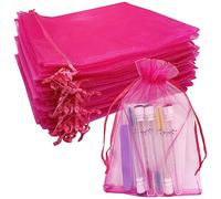 Jexila 100 bolsas de organza rosa intenso de 5 x 7 pulgadas, bolsas de malla transparente con cordón para joyas, bodas, fiestas, pestañas, bolsas de regalo para cosméticos