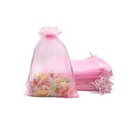 Jexila 100 bolsas de organza rosa transparente de 5 x 7 pulgadas, bolsas de regalo de joyería de malla con cordón para bodas, fiestas, baby shower, bolsas de dulces (rosa, 5 x 7)