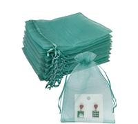 Jexila 100 bolsas de organza transparente de 5 x 7 pulgadas, bolsas de joyería de malla verde azulado con cordón para baby shower, bodas, fiestas, bolsas de recuerdos (Aqua)