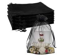 Jexila 100 bolsas de organza transparente de 5 x 7 pulgadas, bolsas de malla negra con cordón, bolsa de regalo pequeña para joyas, dulces, bodas, fiestas, bolsas (negro)