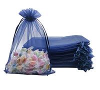 Jexila 100 bolsas de organza transparentes de 5 x 7 pulgadas, bolsas de joyería con cordón de malla azul marino para bodas, fiestas, bolsas de regalo (azul marino)