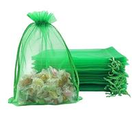 Jexila 100 bolsas de organza verde de 5 x 7 pulgadas de malla transparente con cordón para regalo de fiesta del día de San Patricio, bolsas de regalo de joyería