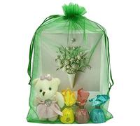 Jexila 50 bolsas de regalo grandes de organza verde de 8 x 12 pulgadas, bolsa de malla con cordón para Navidad, día de San Patricio, bolsas de regalo