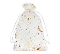 Jexila Moonstar - Bolsas de organza, 100 piezas, 5 x 7 pulgadas, malla blanca, joyería con cordón, bolsas de regalo para baby shower, fiesta de boda, bolsas de dulces