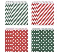 Jexila Paquete de 100 bolsas de papel de Navidad con patrón de lunares a rayas, bolsas de buffet para fiestas de Navidad, bolsas de regalo de papel